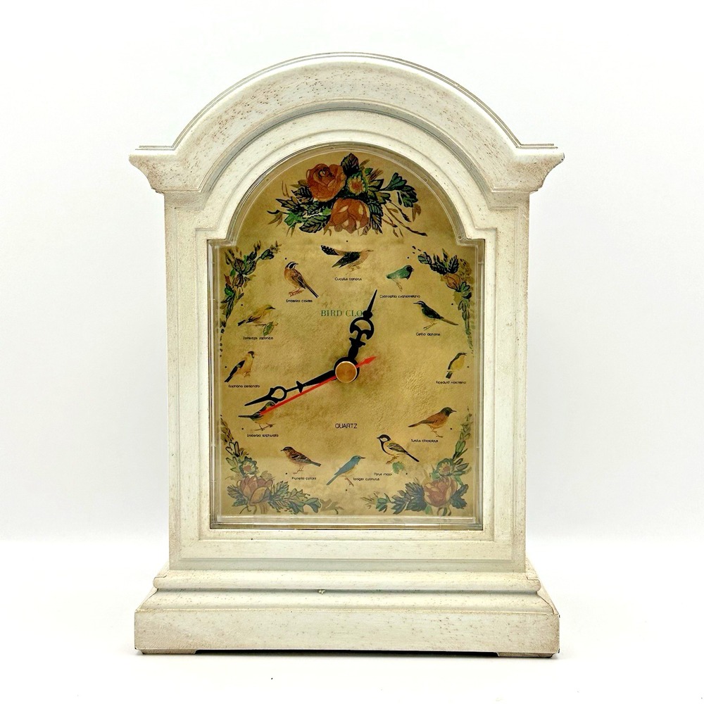 Square Nest Bird Clock Quartz Mantel Shelf Cottage Floral Working 7.5"